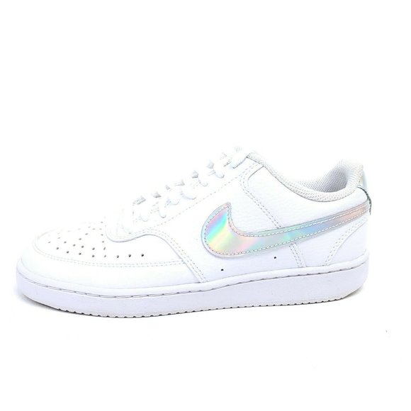 Nike Shoes - Nike CW5596-100 Womens 7.5 Court Vision Low Shoes Iridescent Swoosh White